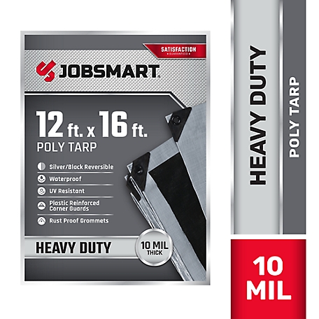 JobSmart 12 ft. x 16 ft. Heavy-Duty Reversible Poly Tarp, Black/Silver