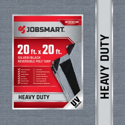 JobSmart 20 ft. x 20 ft. Heavy-Duty Reversible Poly Tarp, Black/Silver