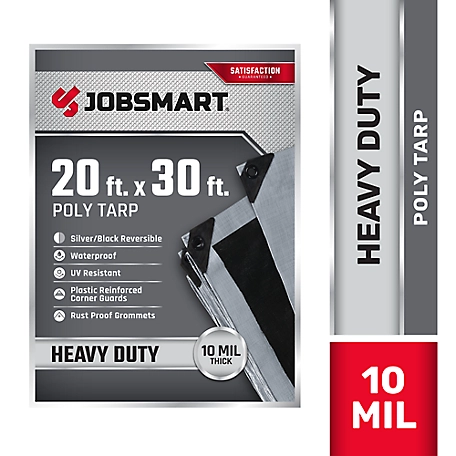 JobSmart 20 ft. x 30 ft. Heavy-Duty Reversible Poly Tarp, Black/Silver
