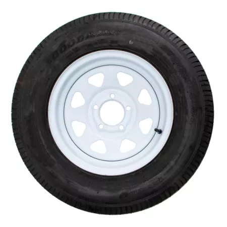 Hand Trailer ST205/75D14 14" 6-Ply Bias Trailer Tire and 5-Lug White Mod Wheel on 4.5" Trailer Tires