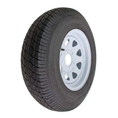 Image showing  ST205/75D14 14 in. Bias 6-Ply Trailer Tire and White Spoke Wheel 5 Lug on 4.5 in