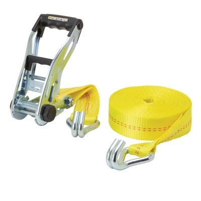 US Cargo Control 4 Inch x 30 Foot Yellow Ratchet Strap with Double Wire J-Hooks 