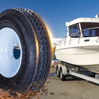 Image showing 6 th Hi-Run 4.80-8 Trailer Tire, 4-Hole White Spoke Wheel, Load Range B 4PR