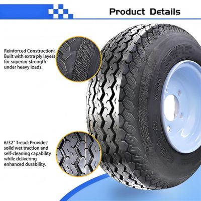 Image showing  4.80-8 Trailer Tire, 5-Hole White Spoke Wheel, Load Range B 4PR