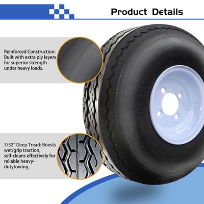 Image showing  5.70-8 Trailer Tire, 4-Hole White Spoke Wheel, Load Range B 4PR