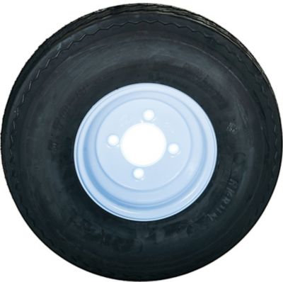 Image showing 6 th Hi-Run 5.70-8 Trailer Tire, 4-Hole White Spoke Wheel, Load Range B 4PR