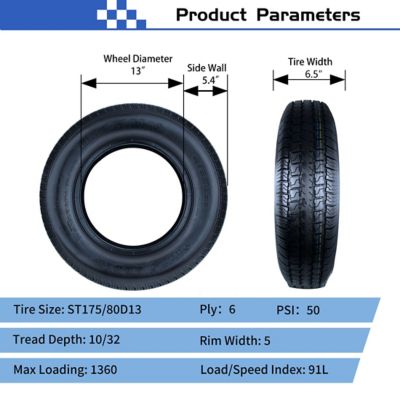 Image showing  ST175/80D13 Trailer Tire, 5-Hole White Spoke Wheel, Load Range C 6PR