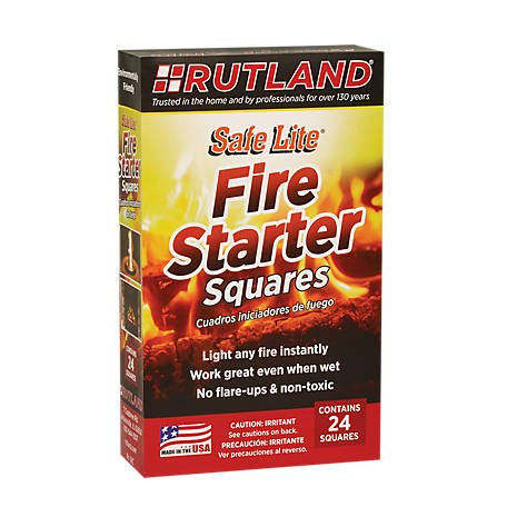 Rutland Safe Lite Non-Toxic Fire Starter Squares, 24-Pack