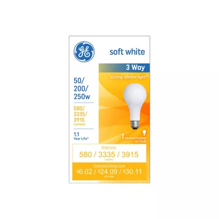 GE A21 3-Way Incandescent Light Bulb 250W 3915 Lumens Soft White 1-Pack Incandescent Bulbs