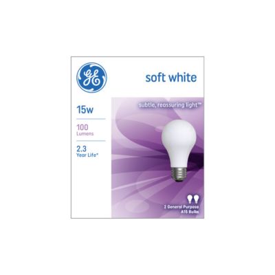 Image showing Bulb Soft White 15 W, 2 pk.