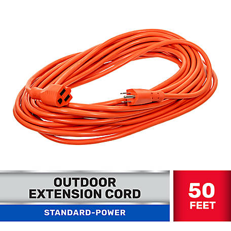 Basics Outdoor Extension Cord with Lighted 3 Outlets 50 Foot Orange