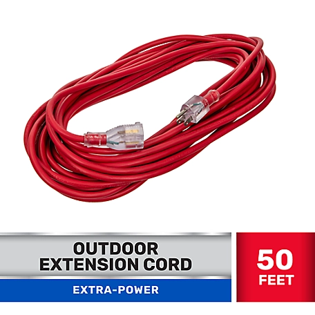 JobSmart 50 ft. Indoor/Outdoor Extra-Power Extension Cord, Red