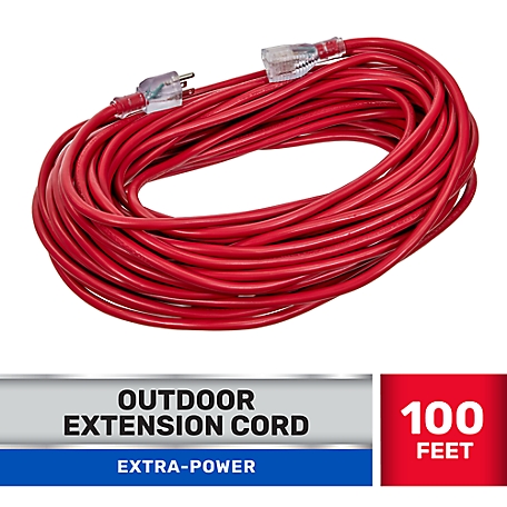 JobSmart 100 ft. Indoor/Outdoor Extra-Power Extension Cord, Red