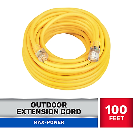 Extension Cord 100 ft 10 Gauge Heavy Duty Indoor Outdoor Outlet Power  Extension Cord 10/3 Plug 100 ft 125 Volt 1875 watt 15 amp UL Listed 100  feet 10