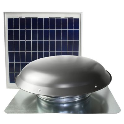 Image showing  433 CFM Steel Solar-Powered Roof-Mount Power Attic Ventilator with Panel, Weathered Grey