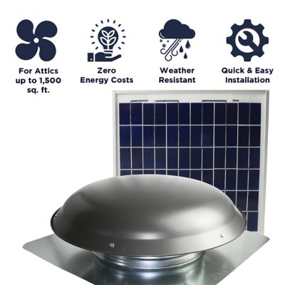 Image showing  433 CFM Steel Solar-Powered Roof-Mount Power Attic Ventilator with Panel, Weathered Grey