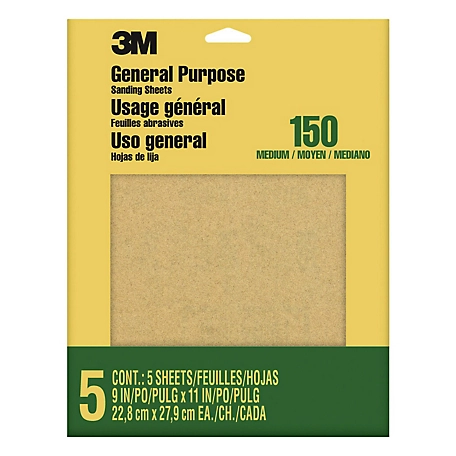 3M 9 in. x 11 in. Fine Grit Aluminum Oxide Sandpaper, 5-Pack
