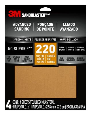 3M 9 in. x 11 in. 220 Grit SandBlaster Sandpaper with No-Slip Grip Backing, Gold, 3-Pack