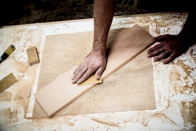 Image showing  9 in. x 11 in. 220 Grit SandBlaster Sandpaper with No-Slip Grip Backing, Gold, 3-Pack