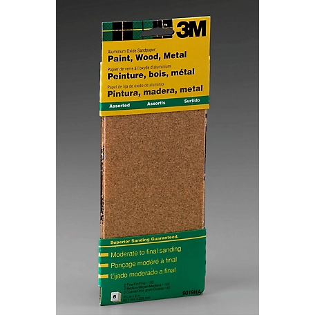 3M 3-2/3 in. x 9 in. Assorted Grits Aluminum Oxide Sandpaper, 6-Pack