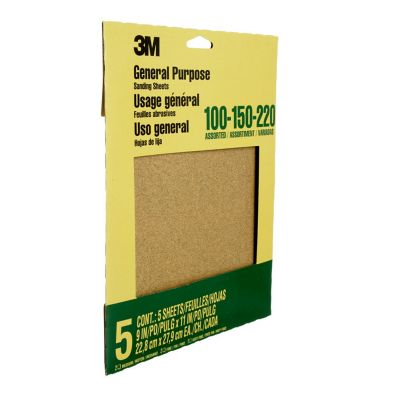 Image showing 9 in. x 11 in. Assorted Grits Aluminum Oxide Sandpaper, 5-Pack