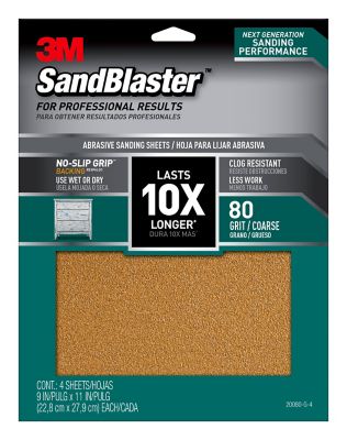 3M 9 in. x 11 in. SandBlaster 80 Grit Sandpaper with No-Slip Grip Backing, Gold, 3-Pack