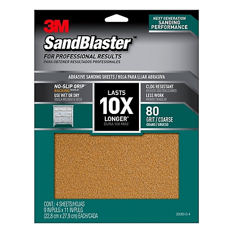 3M 9 in. x 11 in. SandBlaster 80 Grit Sandpaper with No-Slip Grip Backing, Gold, 3-Pack