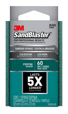 3M 3-3/4 in. x 2-1/2 in. 60 Grit SandBlaster Sandpaper Sponge, Green