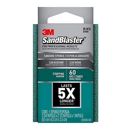 3M 3-3/4 in. x 2-1/2 in. 60 Grit SandBlaster Sandpaper Sponge, Green