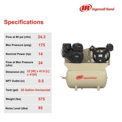 Image showing 7 th Ingersoll Rand 14 hp 30 gal. 2-Stage Truck-Mounted Air Compressor, 175 PSI, Kohler Gas Engine
