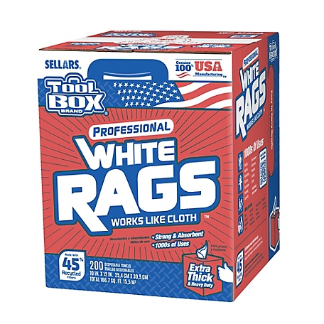 TOOLBOX White Rags Box, 200-Pack, 10 in. x 12 in.