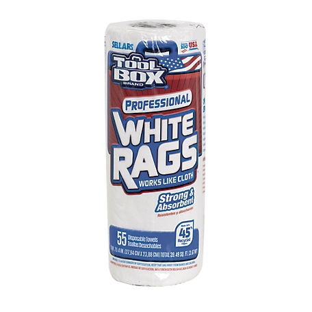 TOOLBOX White Rags Rolls, 55 ct.