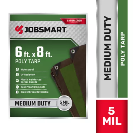 JobSmart Medium Duty Poly Tarp 6 ft x 8 ft Brown/Green Tarps