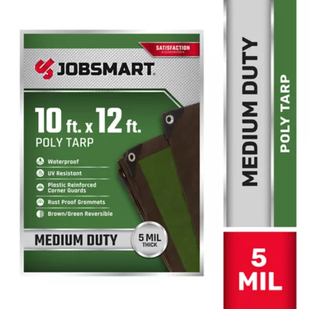 JobSmart Medium Duty Poly Tarp 10 ft x 12 ft Brown/Green Tarps