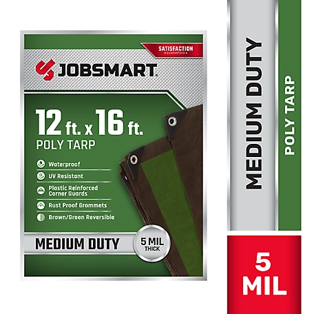 JobSmart 12 ft. x 16 ft. Medium-Duty Poly Tarp, Brown/Green