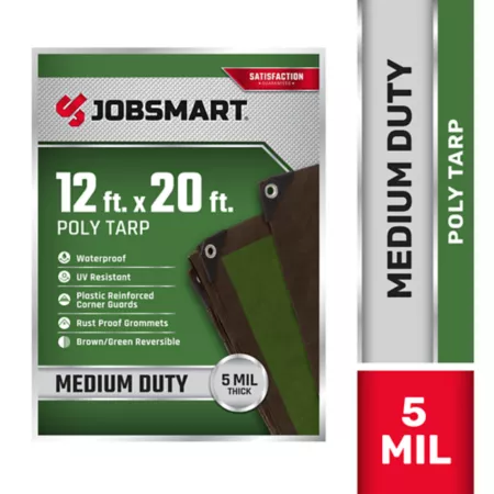 JobSmart Medium Duty Poly Tarp 12 ft x 20 ft Brown/Green Tarps