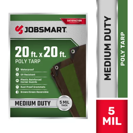 JobSmart Medium Duty Poly Tarp 20 ft x 20 ft Brown/Green Tarps