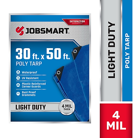JobSmart 30 ft. x 50 ft. Light-Duty Poly Tarp, Blue