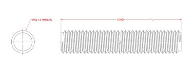 Image showing  SteelWorks 1/2 in.-13 x 1 ft. Coarse Threaded Rod, Zinc-Plated