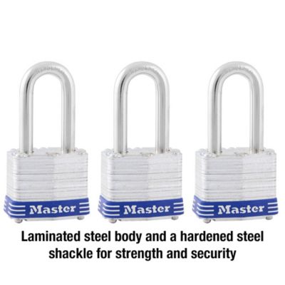 Image showing  1-1/2 in. Shackle Laminated Steel Padlocks, 3-Pack