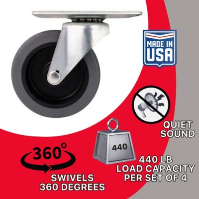 Image showing  3 in. Thermoplastic Rubber Swivel Caster, Non-Marking, USA-Made, 110 lb. Capacity