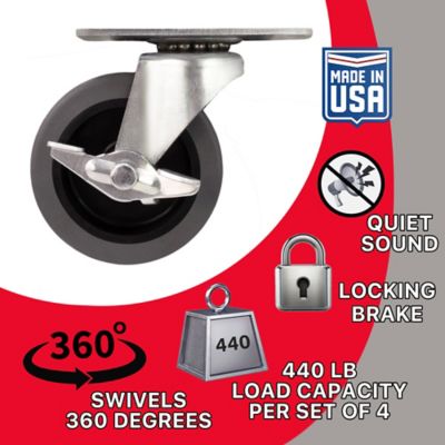 Image showing  3 in. Thermoplastic Rubber Swivel Caster with Brake, Non-Marking, USA-Made, 110 lb. Capacity