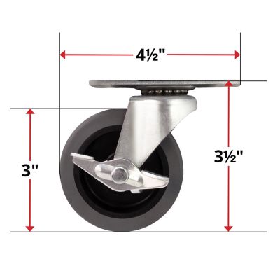 Image showing  3 in. Thermoplastic Rubber Swivel Caster with Brake, Non-Marking, USA-Made, 110 lb. Capacity