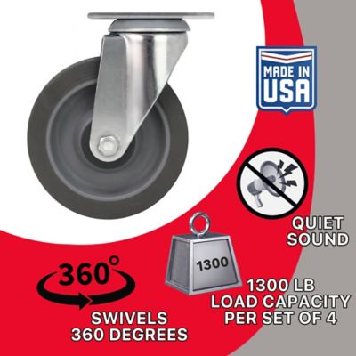 Image showing  5 in. Thermoplastic Rubber Swivel Caster, Non-Marking, USA-Made, 325 lb. Capacity