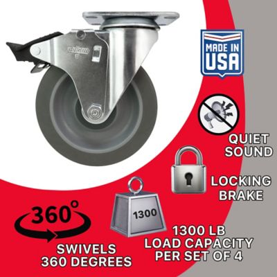 Image showing  5 in. Thermoplastic Rubber Swivel Caster with Total Lock Brake, Non-Marking, USA-Made, 325 lb. Capacity