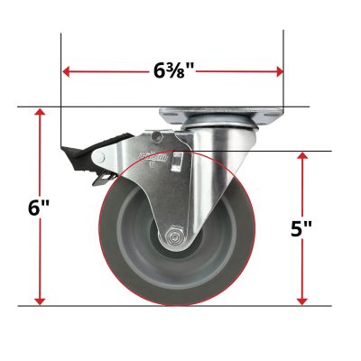 Image showing  5 in. Thermoplastic Rubber Swivel Caster with Total Lock Brake, Non-Marking, USA-Made, 325 lb. Capacity