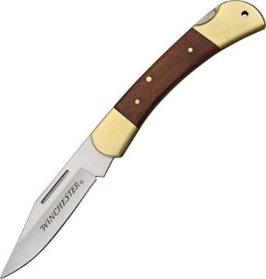 Winchester 3.5 in. Brass Folder Knife with Leather Sheath