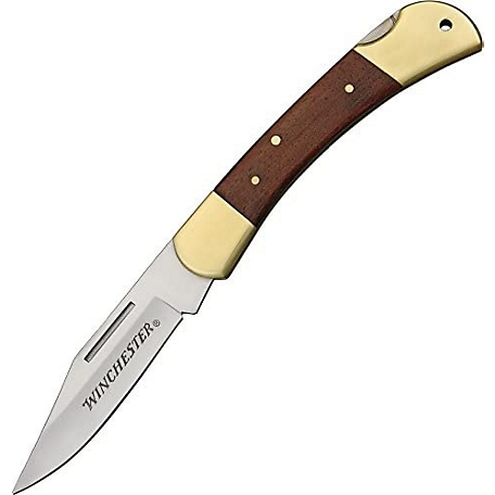 Winchester 3.5 in. Brass Folder Knife with Leather Sheath