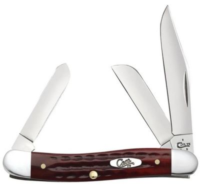 Image showing  2.625 in. Pocket Worn Old Bone Medium Stockman Knife, Red