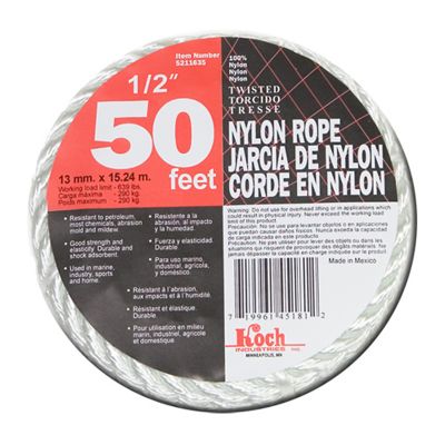 Koch Industries 1/2 in. x 50 ft. White Nylon Twisted Rope